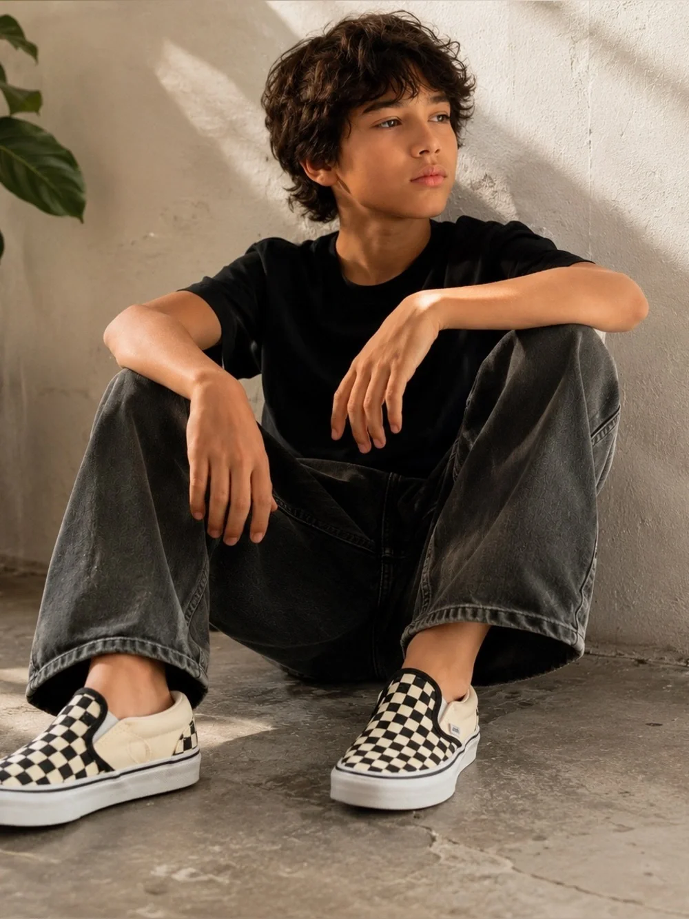 Vans Classic Checkerboard Slip On Sneakers Youth Size 5 Black White